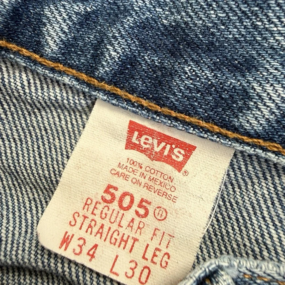 Vintage Y2K Levis 505 Distressed Cutoff Raw Hem Jeans Tag 34x30 Fits 32x26 Blue